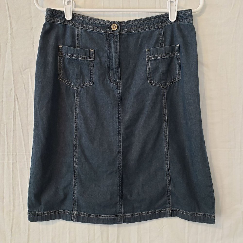 Vintage J Jill 90s Soft Denim Knee Length A Line Skirt With Pockets Size 4, Twee